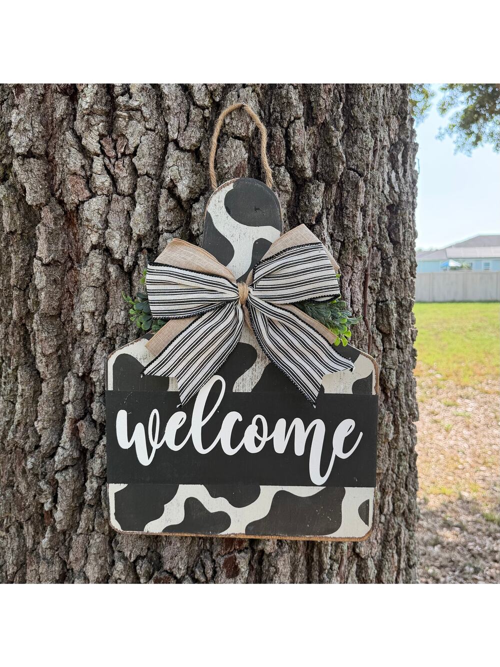 Handmade Wood Door Decor Sign, Cow Tag, Welcome Sign